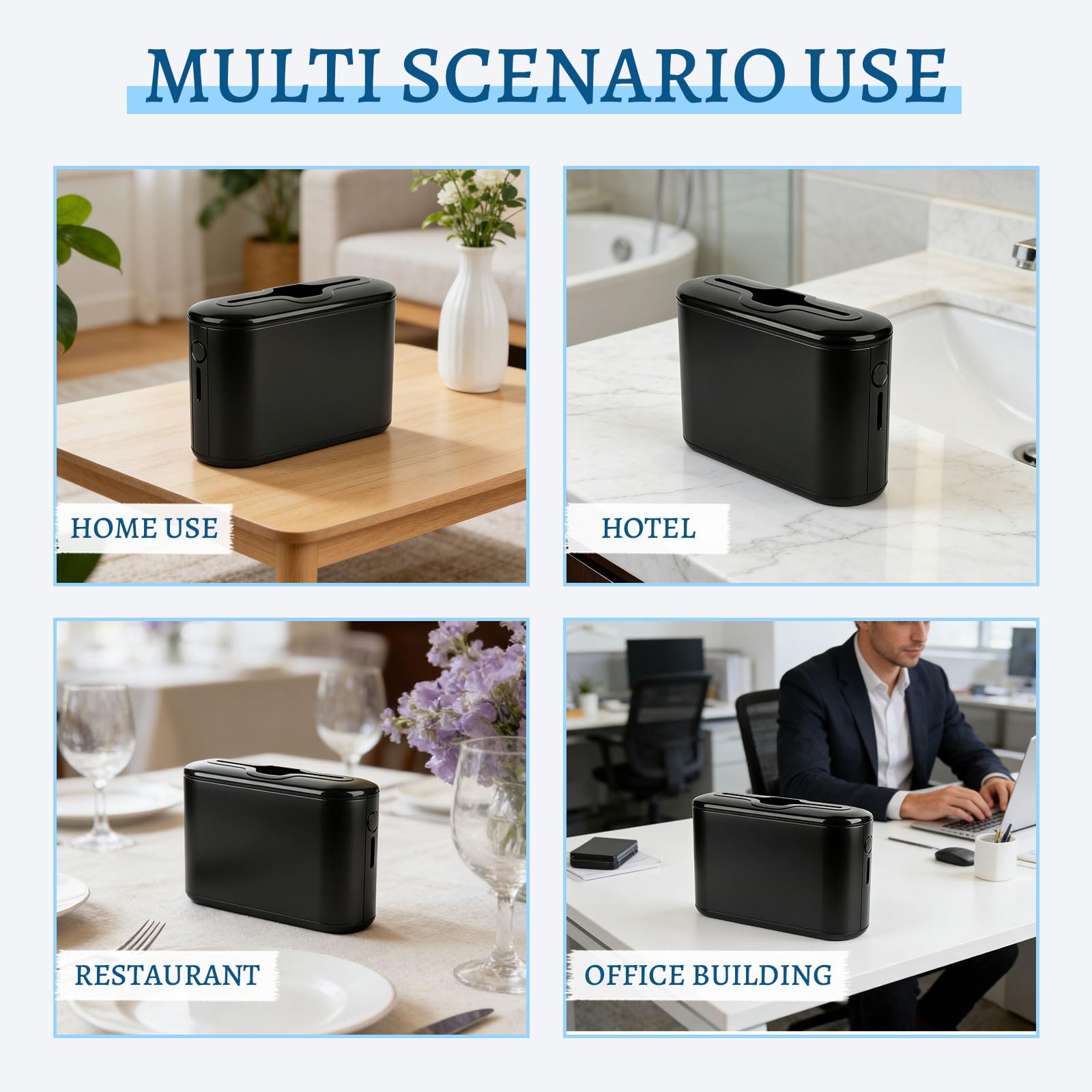 Dispenser da Banco/Tavolo per Asciugamani Intercalati, Dispenser Carta Asciugamani, Scatola Porta Fazzoletti, 200+ Fogli per Z-Fold e Salviette di Carta Multifold, 32 × 14 × 21.8 cm (Noir)