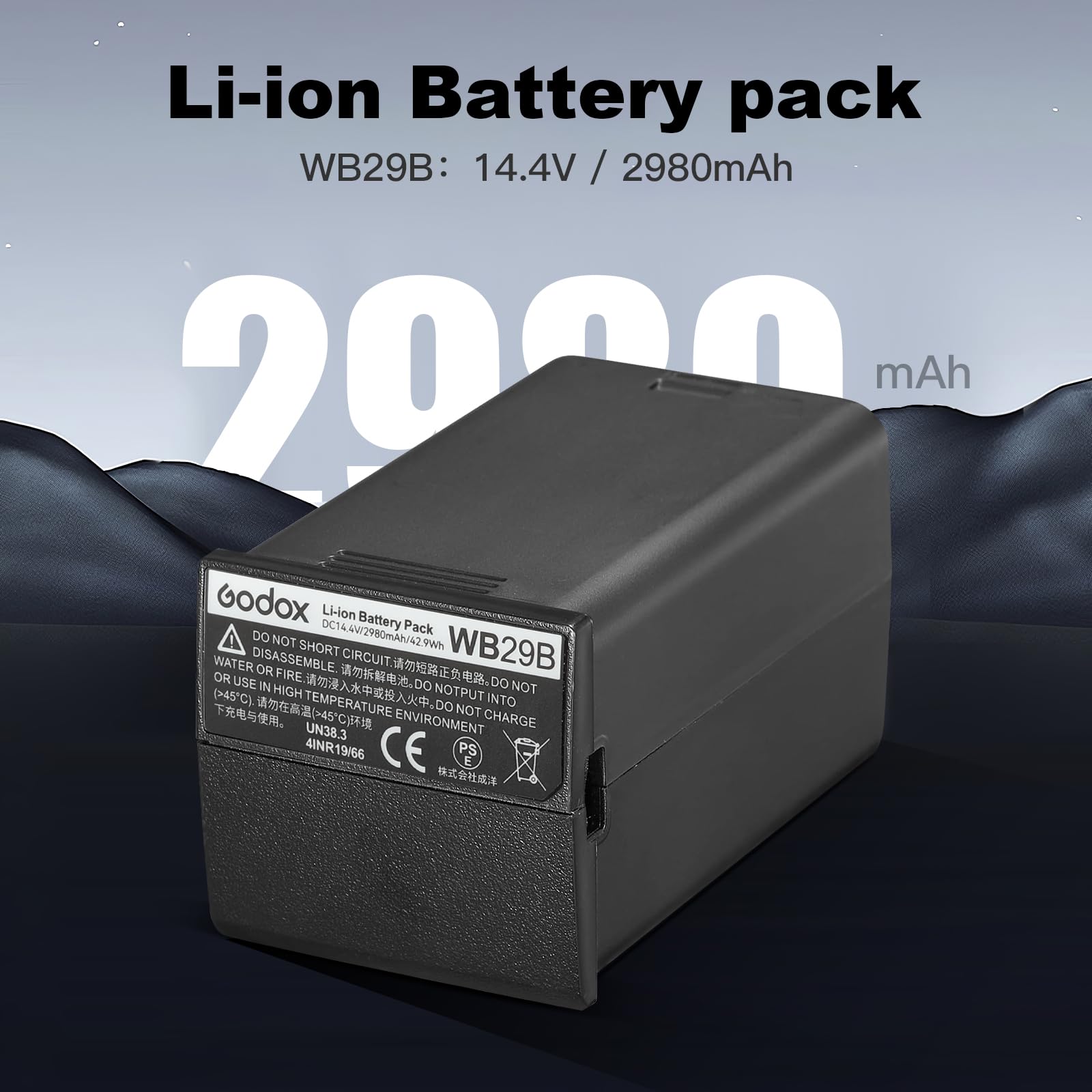 Godox WB29B AD200PRO Batteria WB29B Battery 14.4V/2980mAh per Flash Rotondo Godox AD200 AD200PRO