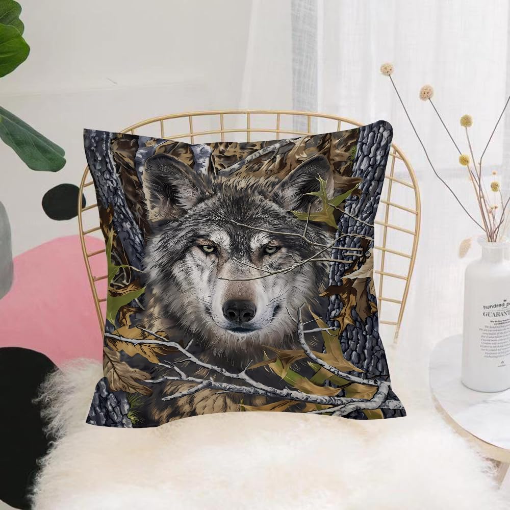 HYOSXW Cushion Cover,Throw Pillow Case Home Decorative for Living Room Bedroom Sofa Chair 16X16 Inch,One wolf staring forward through brush,Pillowcase 40X40cm