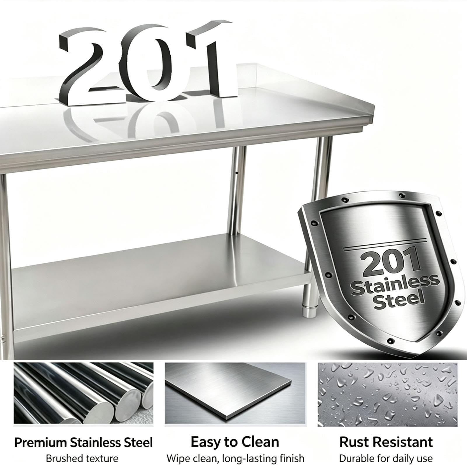 201 Tavolo In Acciaio Inox, Piano di Lavoro Cucina