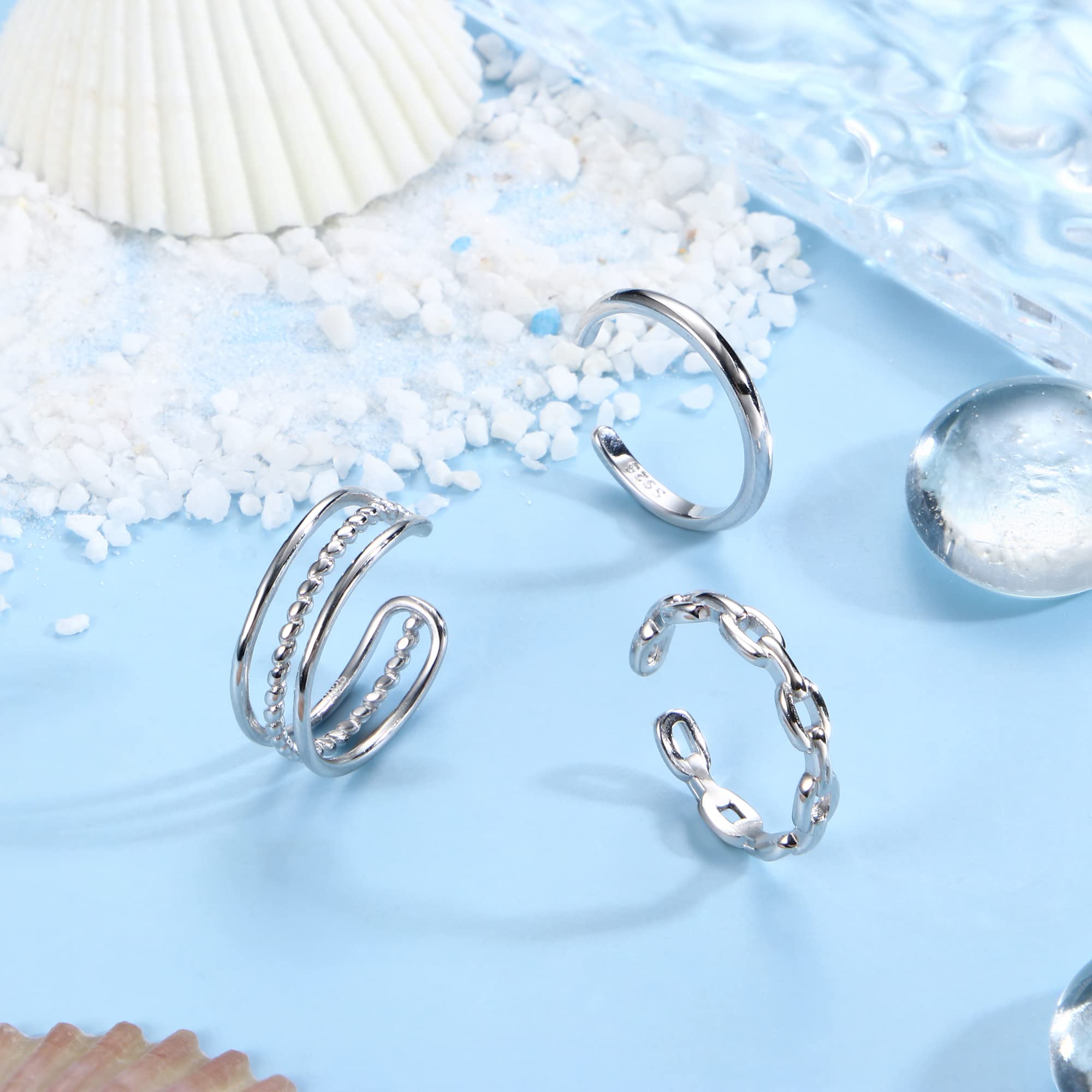 Florideco 3Pcs S925 Sterling Silver Toe Rings for Women Open Toe Rings Comfort-Fit Adjustable Toe Rings Celtic Knot Turquoise Finger Foot Jewelry Set