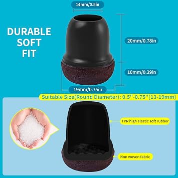 Extra Small Chair Leg Floor Protectors, 16PCS Silicone Chair Leg Caps, Felt Chair Leg Pads for Hardwood Floors, Round Metal Barstool Leg Floor Protectors, Anti-Scratches & Noice(Black, Fit:0.5-0.75)