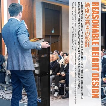 Clear Acrylic Podium Stand.Stylish Lectern for Classroom,Events & Reception,Lightweight Pulpit for Presentations & Public Speaking (Black 60 * 45 * 120cm)