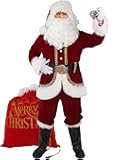 Santa Claus Costume for Men Santa Suit Adults 11pcs Mens Deluxe Professional Christmas Clause Outfit Xmas Suits Set