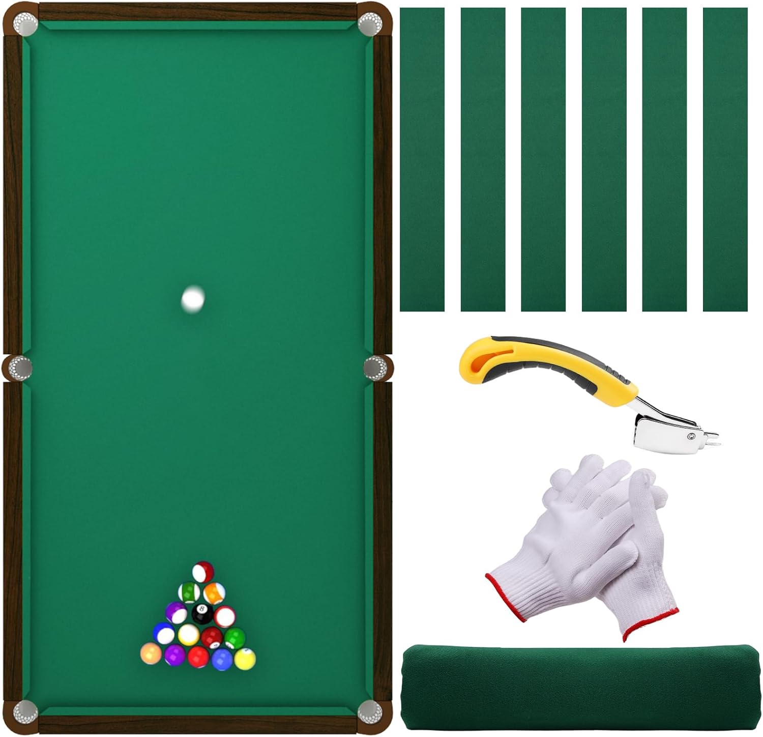 Pool Table Felt,8.53'/ 9' Billiard Cloth with 6 Pcs Cloth Strips and Staple Remover,Gloves,Pool Table Felt Replacement kit for Bars Clubs Family