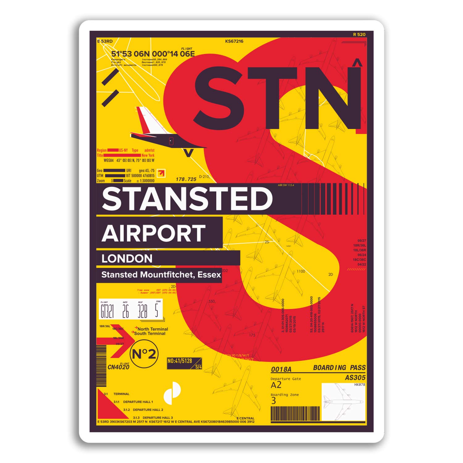 Destinationvinyl Multi 2 X 10Cm London Stansted Airport Vinyl Stickers - England Travel Sticker #17450 (10Cm Tall)