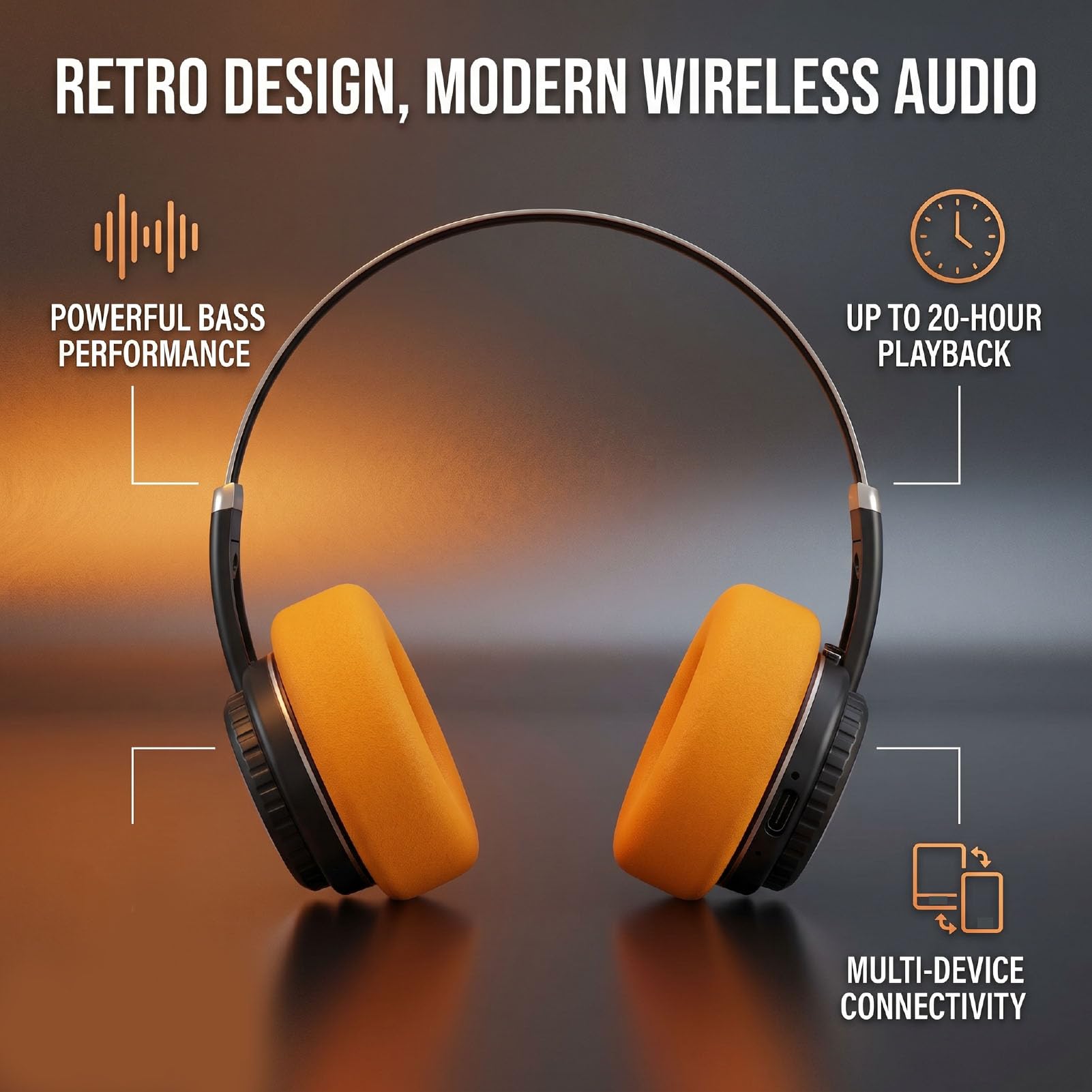 Cuffie Bluetooth Retro Wireless On Ear con Bassi Potenti per Gaming,