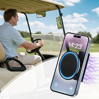 iLSKW Magnetic Golf Cart Phone Holder Work with Magsafe iPhone 16-12 Series and All Phones, Fits Yamaha, EZGO, Club Car Golf Cart, Alloy Strong Magnetic Phone Mount for Gym, Kitchen, with Metal Ring