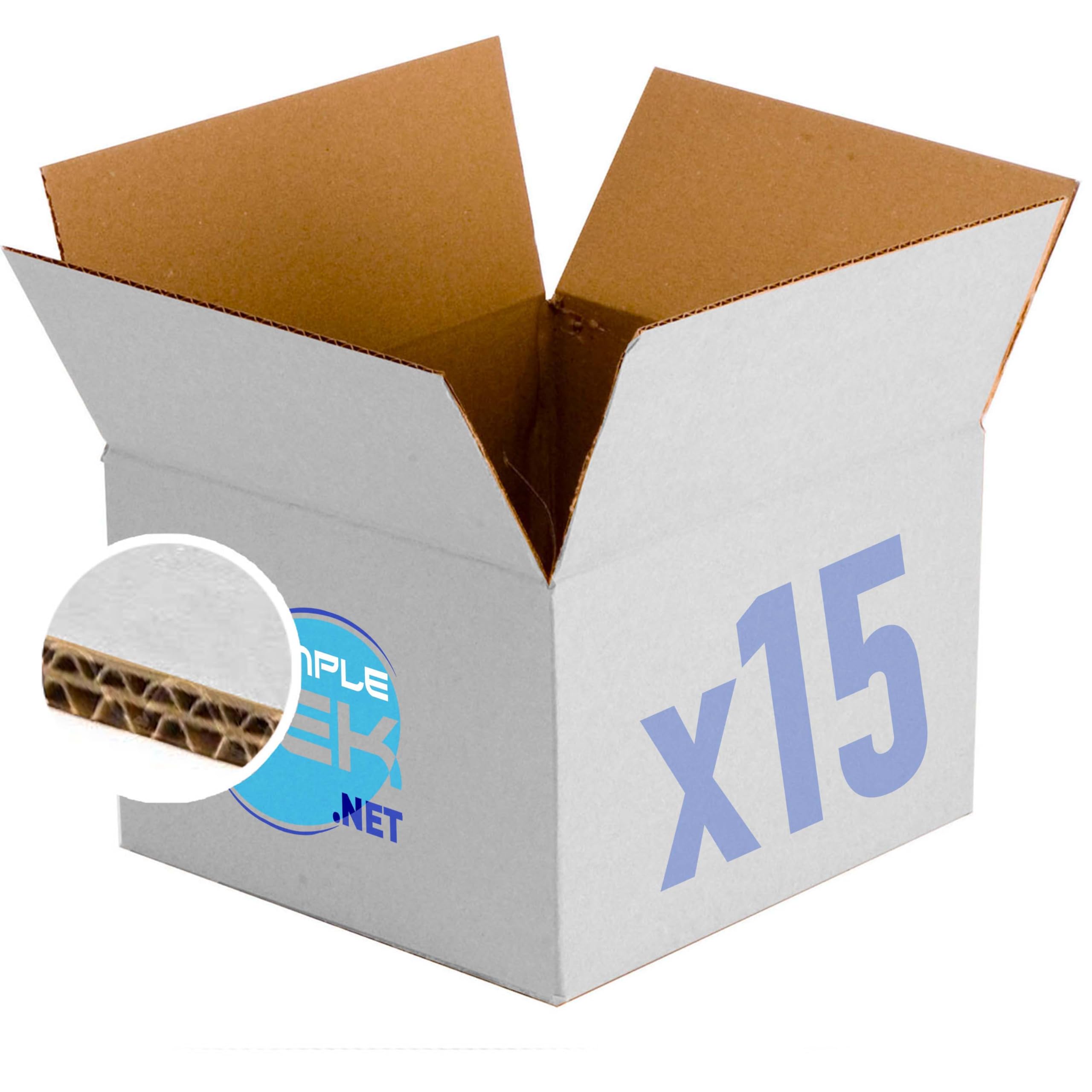Simpletek - 15 unidades de Caja de Envío de Embalaje Blanca Reforzada de Doble Onda de Carton para Mudanzas | Medidas 535 x 490 x 400 mm