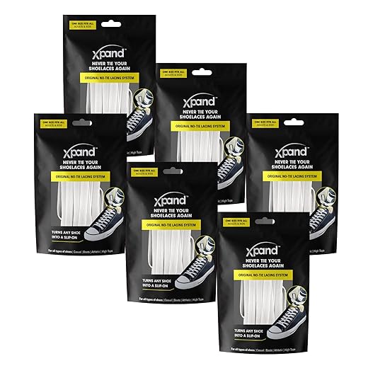 Xpand No Tie Shoelaces System with Elastic Laces - One Size Fits All Adult and Kids Shoes (Pack of 6)