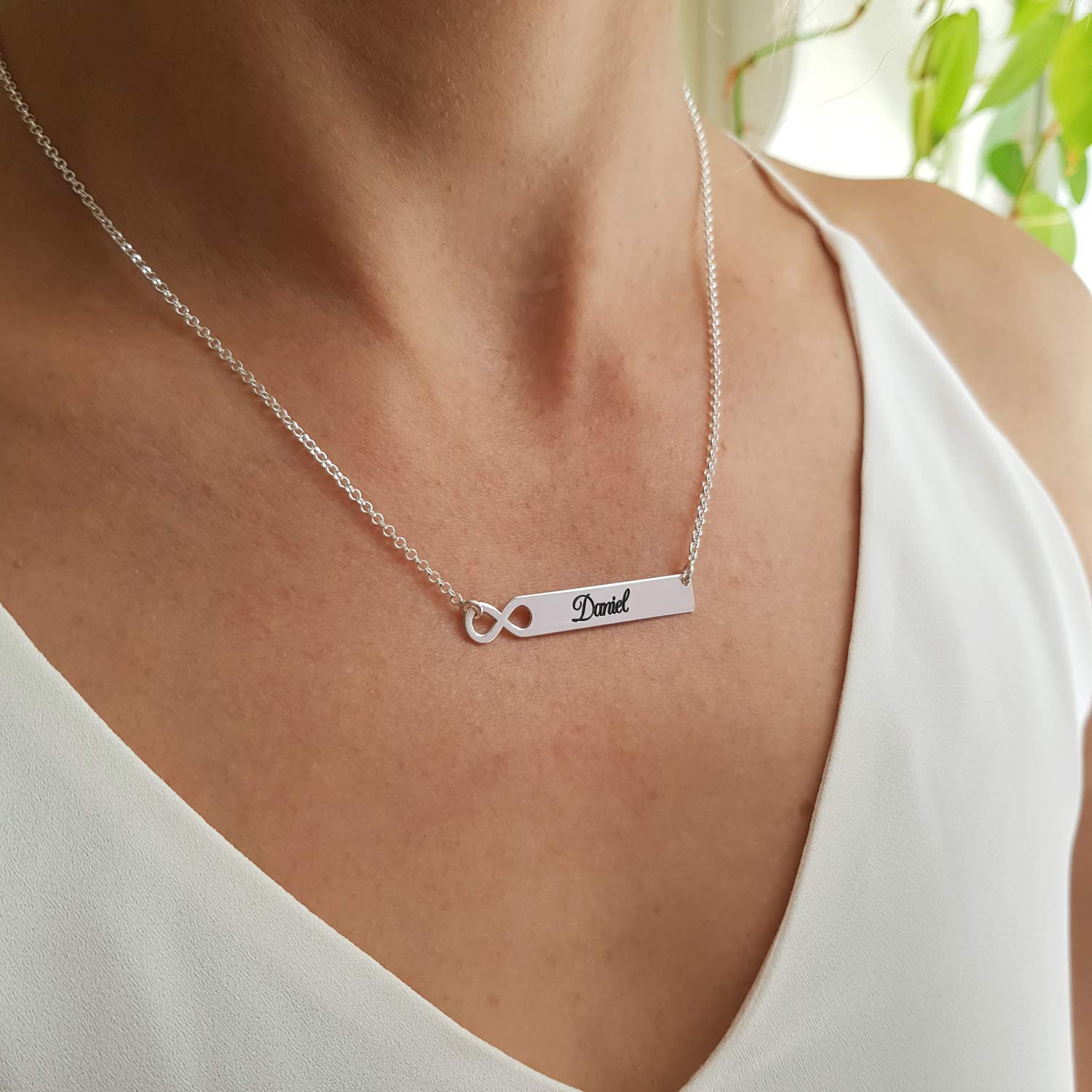 Infinity Name Bar Necklace - Silver 