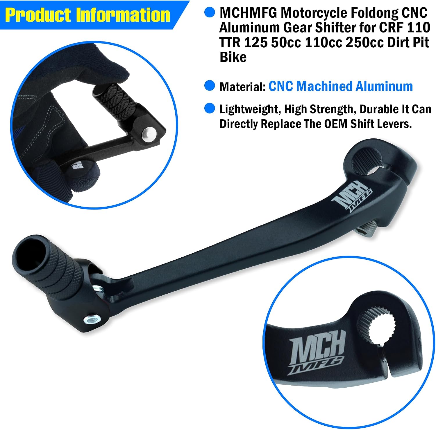 Folding Dirt Bike Shifter Lever - Alloy Aluminium Gear Lever Fit for CRF110 CRF110F 2013-2023 TTR110 08-09 TTR125 11-21 Black