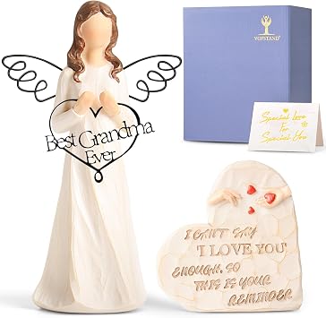 Best Grandma Ever Figurines Hand-Painted Angel Statues | Birthday Gifts for Grandma, Sculpted Design, Stocking Stuffers