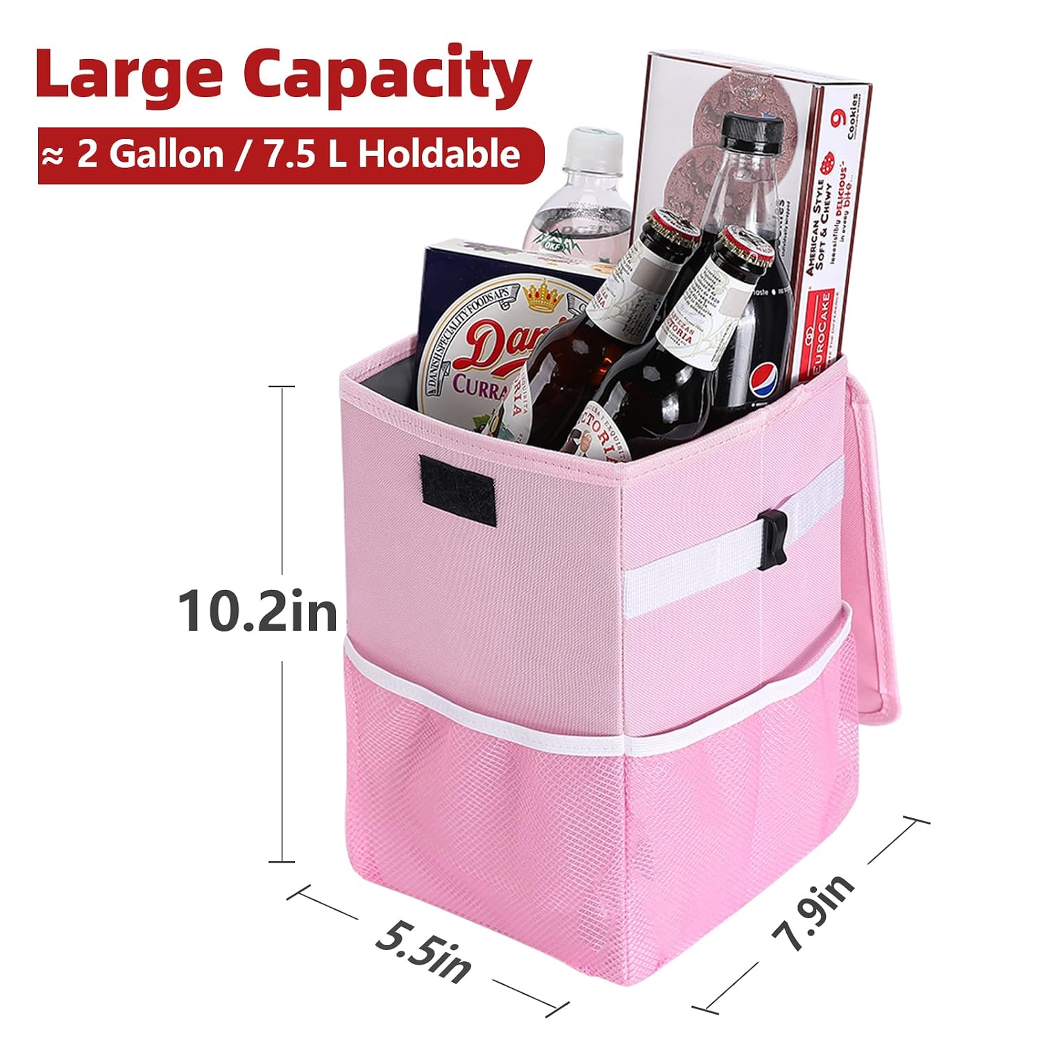Lamgool Hanging Car Trash Can with Lid Leakproof Bag with Storage Pockets Waterproof Barbie Pink Litter Garbage Bag Foldable Organizer for Automotive 2 Gallons