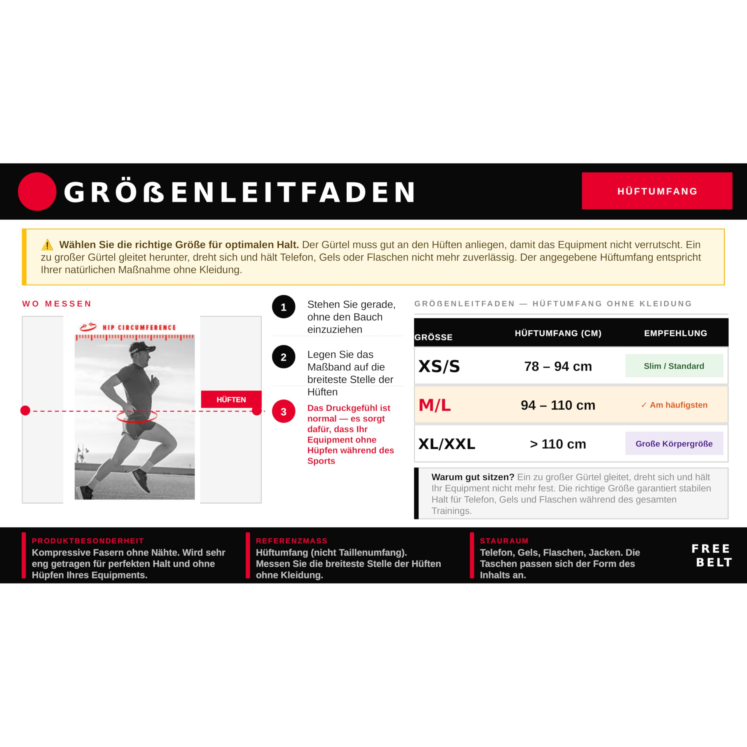 COMPRESSPORT Free Belt & Free Belt Pro Gürtel für Laufen, Radfahren, Klettern - Ultra-Leicht - Sehr Atmungsaktiv - Weiche Fasern - Kein Wackeln