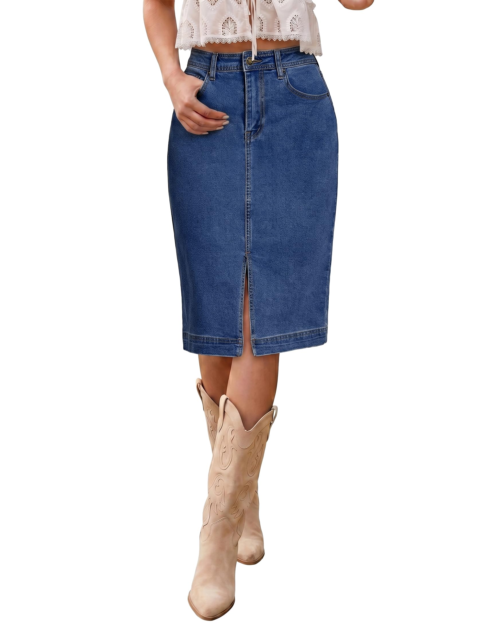 luvamia Jean Skirts for Women Denim Trendy Midi Pencil Skirt