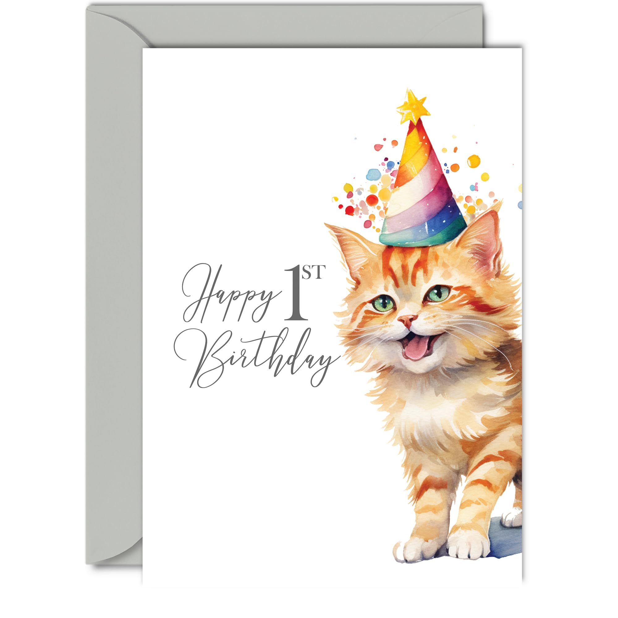 1st Birthday Cards for Girls and Boys, Party Cat Kitten — image 1