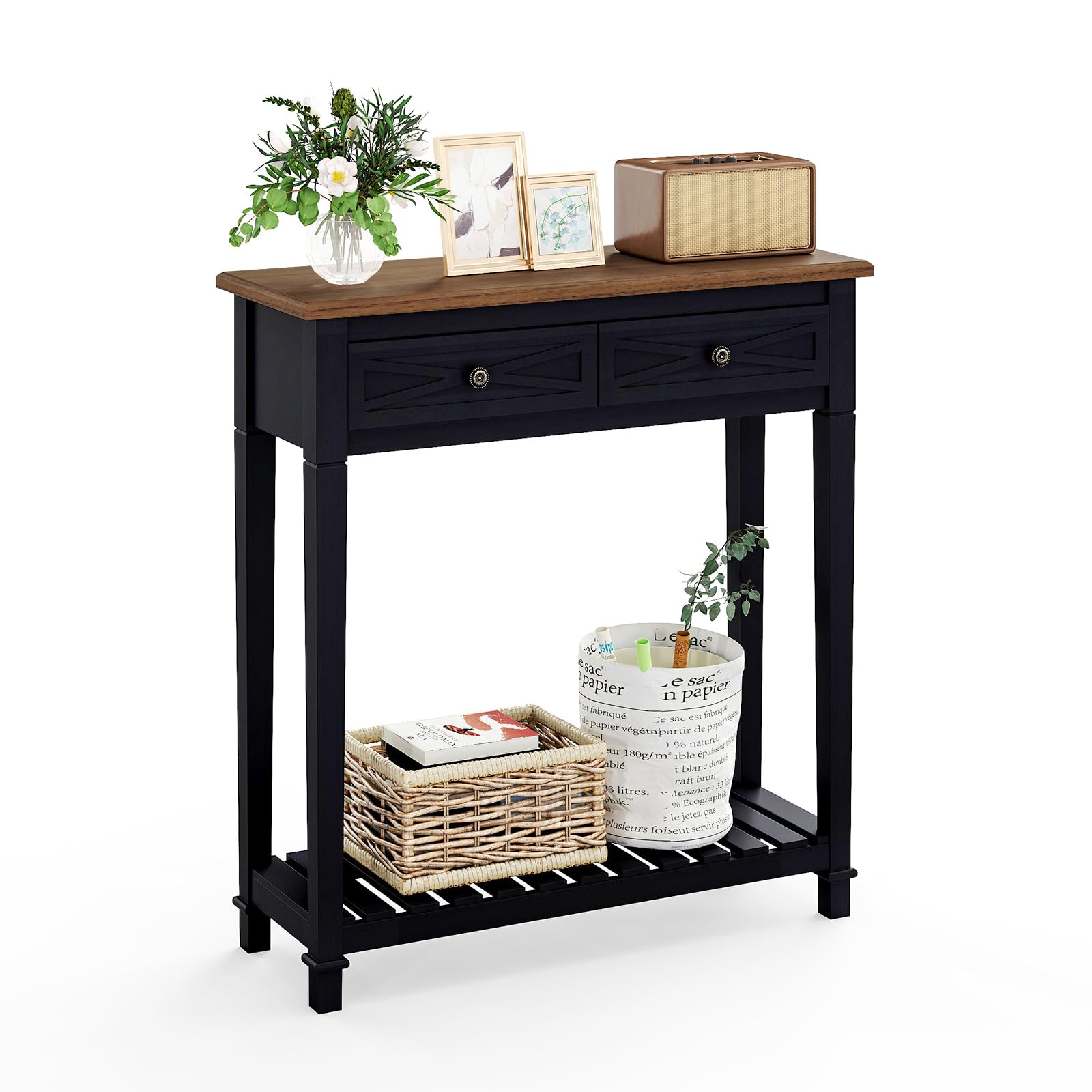 JSUN7 Entryway Table with Storage - Narrow Console Table with 2 Drawers and Shelf, Farmhouse Sofa Table, Wooden Console Tables for Entryway, Living