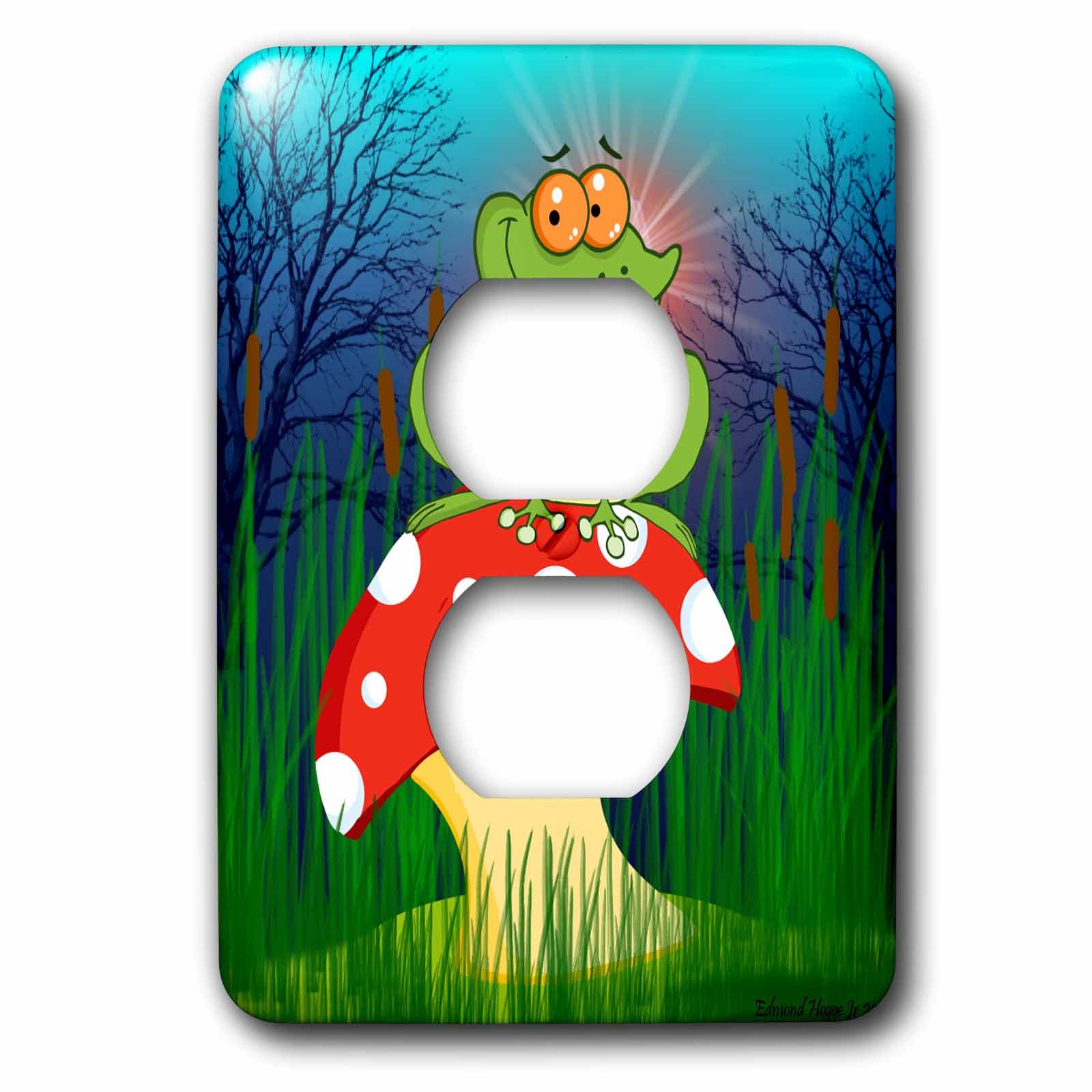 Grenouille sur un champignon plaque de finition double prise murale