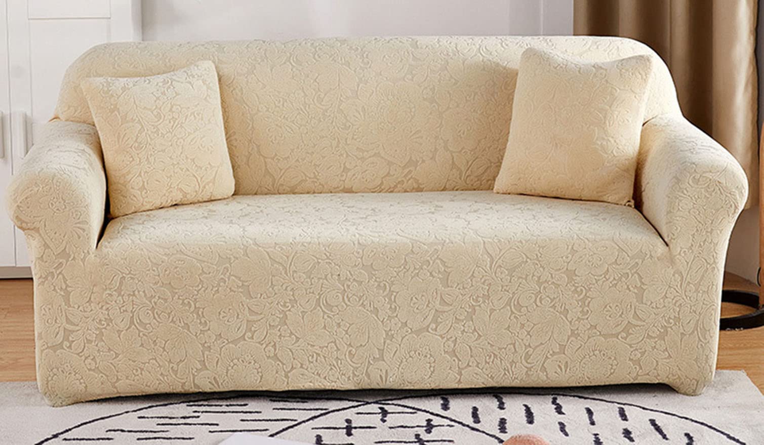 Housse de canapé 1 place jaune extensible et antidérapante pour fauteuil 90-140 cm