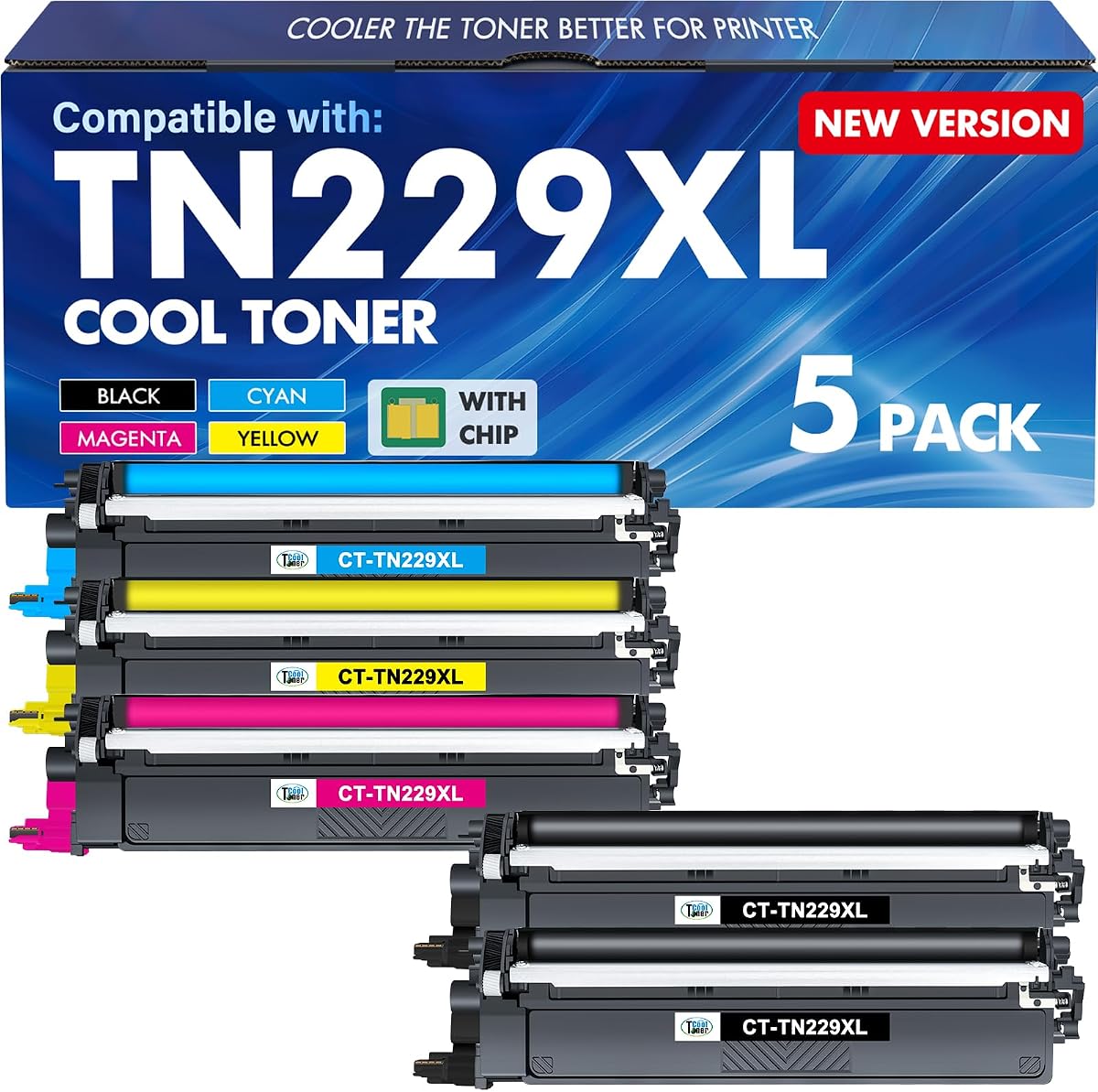TN229XL TN229 229XL Toner Cartridges Compatible for Brother MFC-L3780CDW MFC-L3720CDW HL-L3280CDW TN 229 TN-229XL TN-229 TN229XXL HL-L3220CDW HL-L3300CDW HL-L3295CDW MFC-L8395CDW Printer 5 Pack