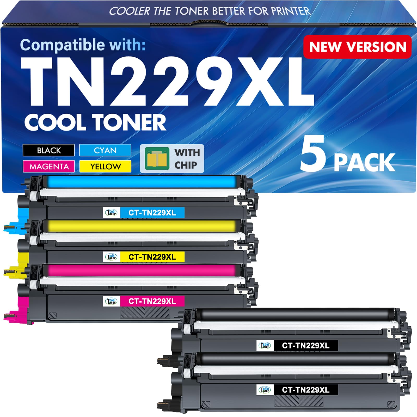 TN229XL TN229 229XL Toner Cartridges Compatible for Brother MFC-L3780CDW MFC-L3720CDW HL-L3280CDW TN 229 TN-229XL TN-229 TN229XXL HL-L3220CDW HL-L3300CDW HL-L3295CDW MFC-L8395CDW Printer 5 Pack