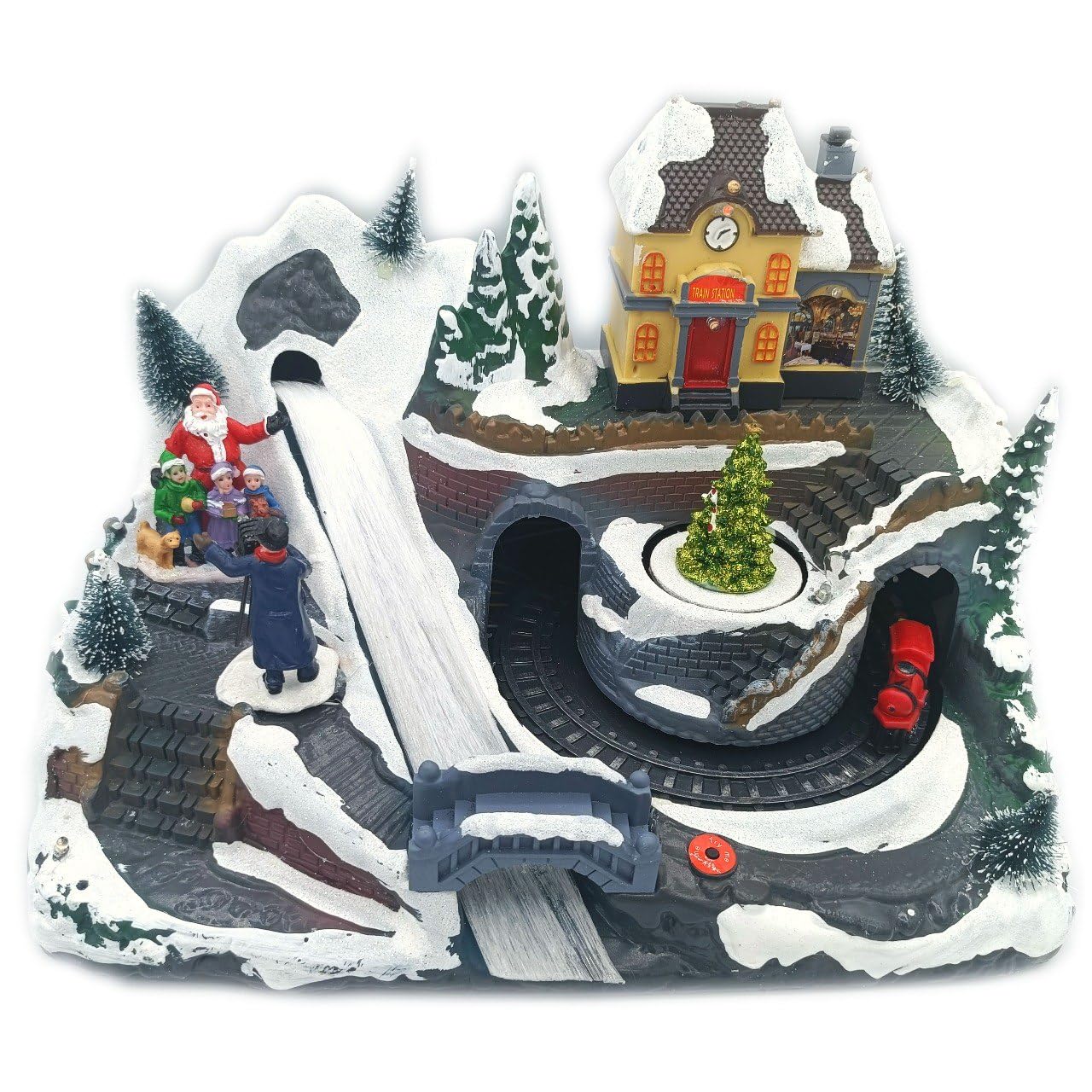 Villaggio di Natale Animato con Stazione Ferroviaria, Luci, Musica e Movimenti, 29,8 cm