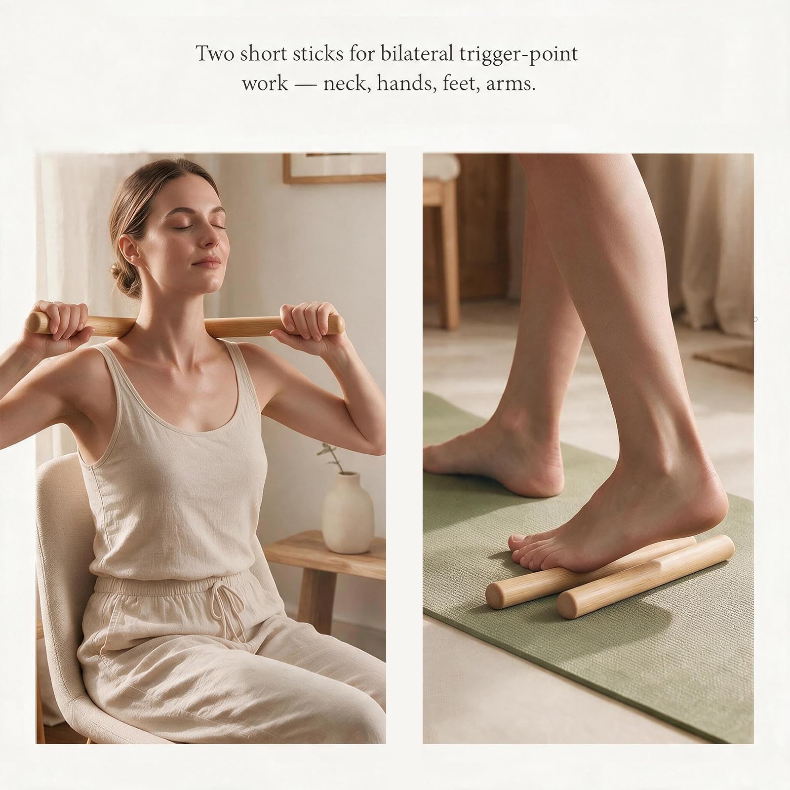 Massive Bambus-Massagestäbchen, 100 % Bambus-Massagewerkzeuge, Bambus-Therapie-Massagerollen-Set für Guasha, Entspannung, Körperformung, 3 Stück
