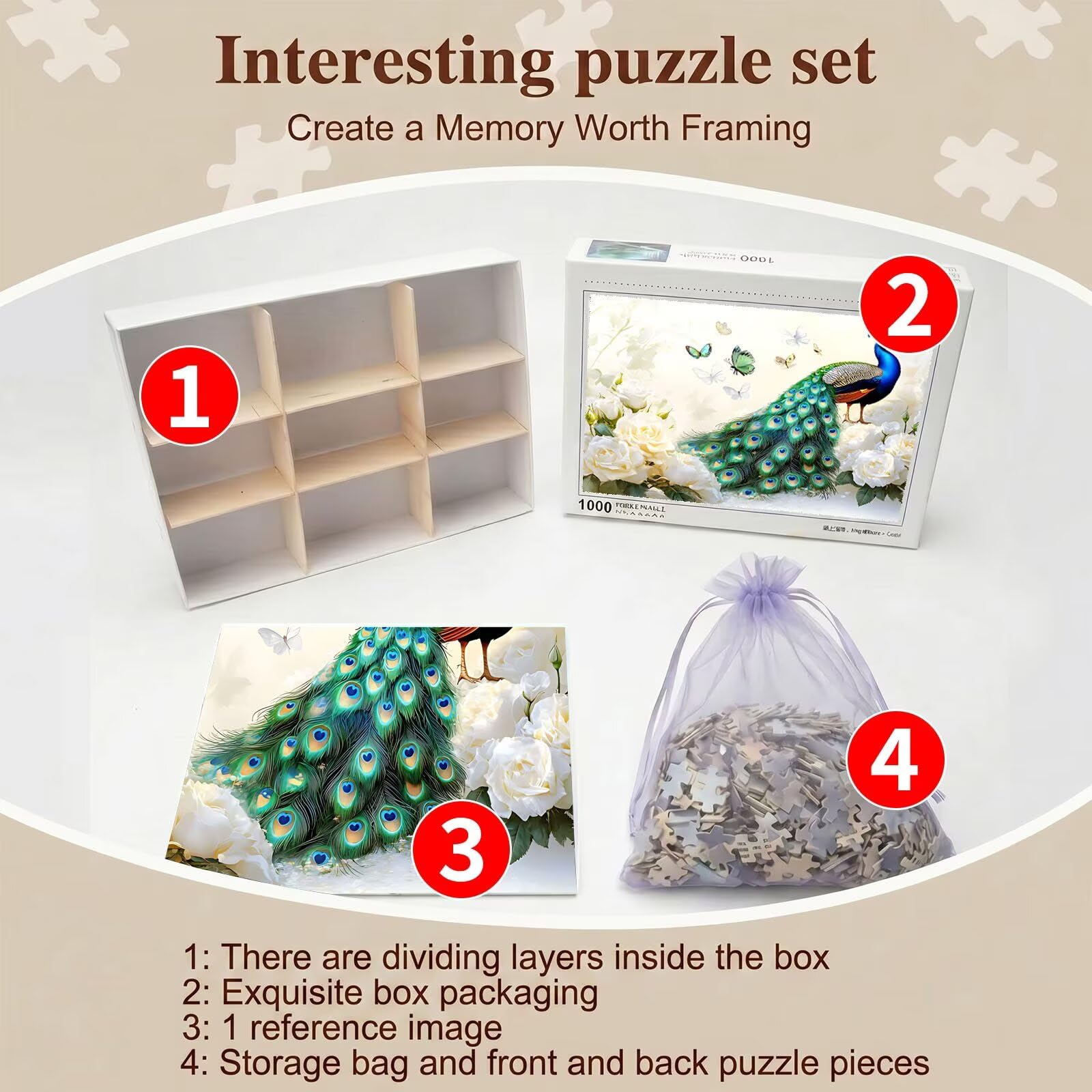Pavone fiore Puzzle 5000 Pezzi per Adulti, Puzzle in Legno - Collezione Classica con Poster Incluso - Sfida di Concentrazione e Passatempo Antistress, Gioco Educativo per Famiglia, 156 x 105 cm f0-578