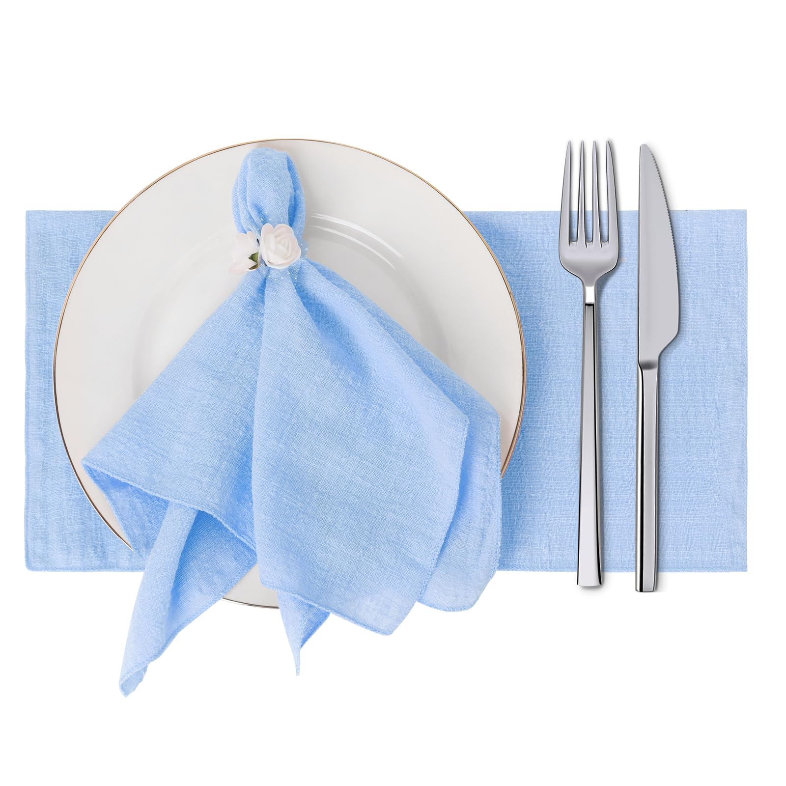 Guittly Cloth Napkin Set of 12, Cotton Pink Napkins Cloth, Dining Dinner Table Napkins for Wedding, Dinner, Party, Daily Use (Line Blue)