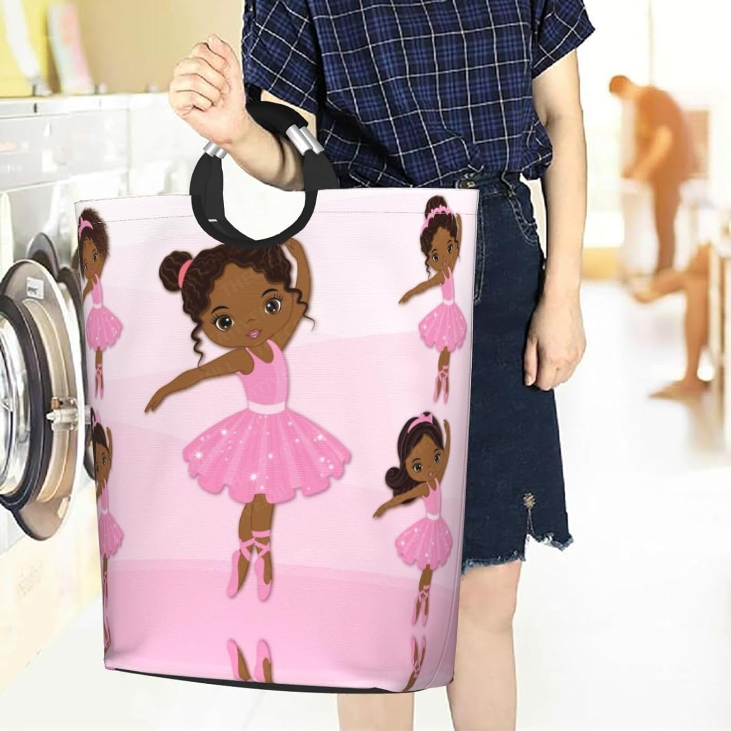 Cute African American Black Girl Laundry Hamper Storage Basket Toys Clothes Organizer Bin For Home Bathroom Bedroom Dorm Nursery, 52l