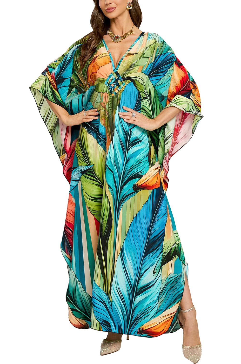 L-Peach Women's Summer Long Beach Dress Kimono Maxi Kaftan Cover ups