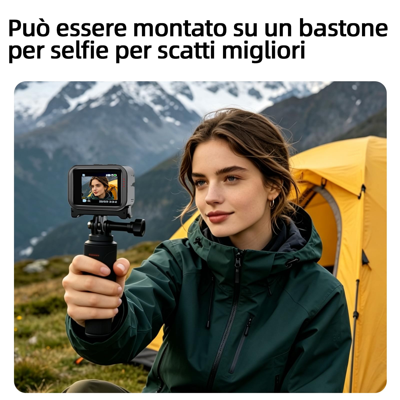 Fotocamera portatile di vlogging 1080p, fotocamera d'azione POV a 360 °, Cam sportiva impermeabile con stabilizzazione dell'immagine per vlogging ciclismo Sport di viaggio