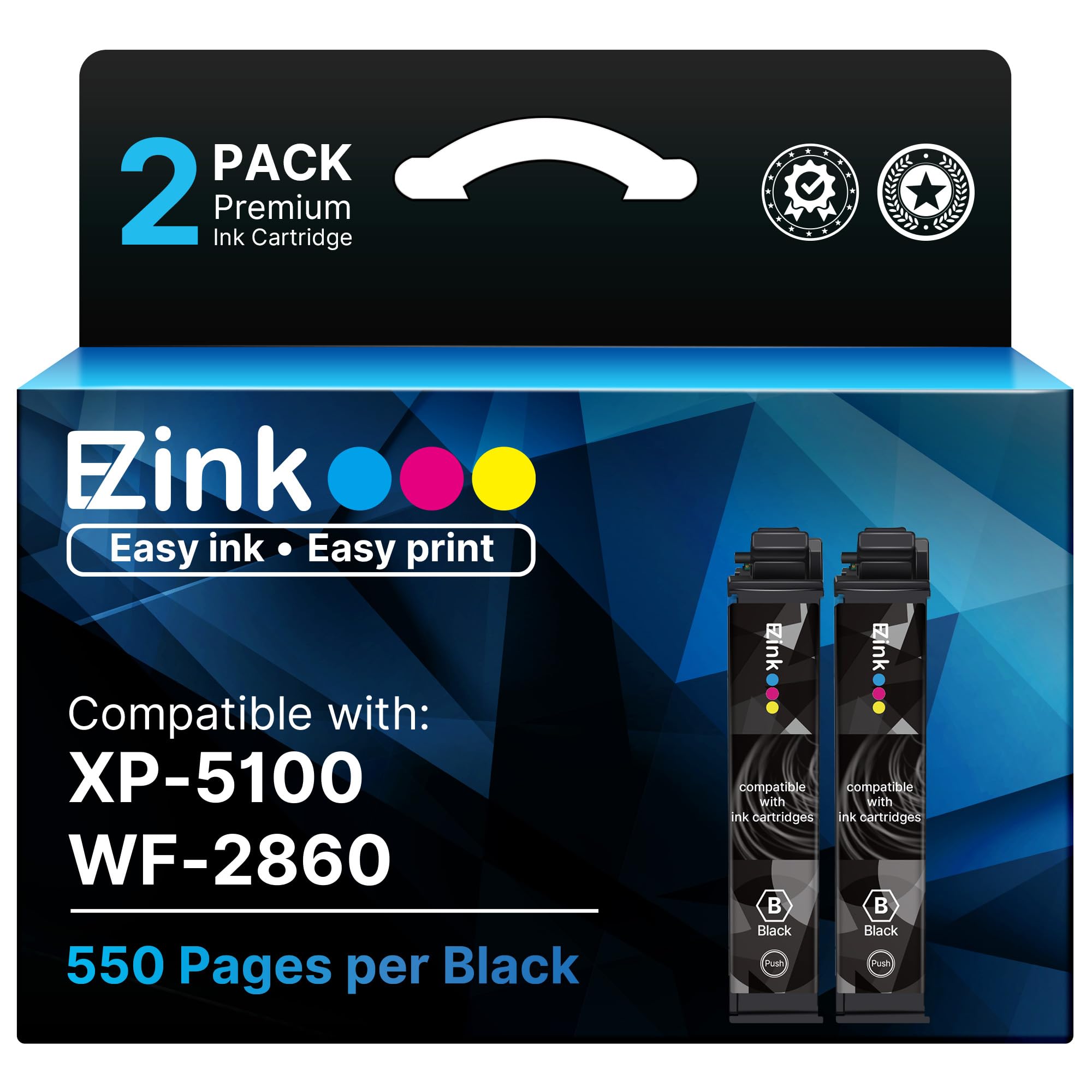E-Z Ink (TM) Cartucho de tinta remanufacturado de repuesto para Epson 202XL 202 XL T202XL para usar con la impresora Workforce WF-2860 Expression Home XP-5100 (negro, 2 unidades)