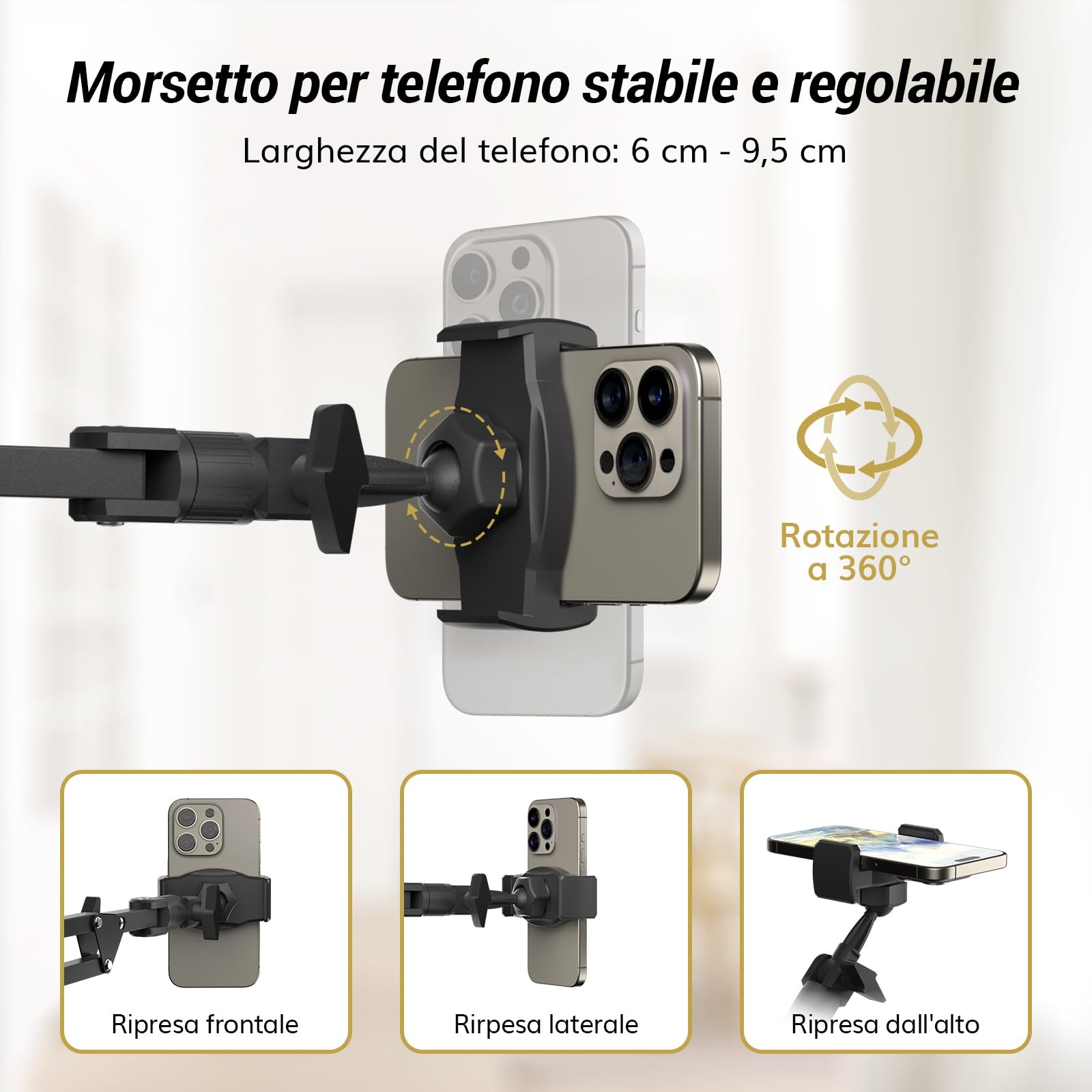 Kit luce anulare TONOR, luce anulare da 10" con braccio Heayy Duty e supporto per telefono, angolo regolabile, adatta per registrazione video, streaming live, disegno, trucco per unghie