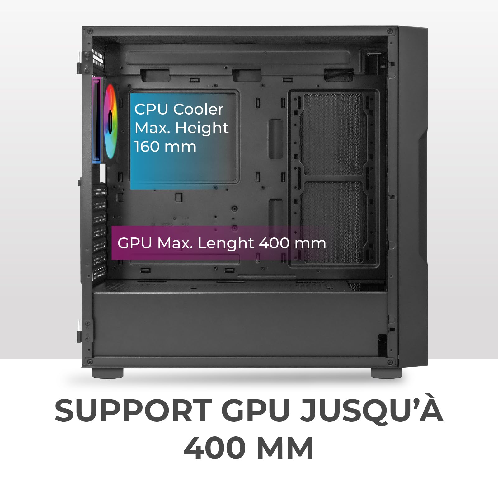 Noua Smash SK100, Boîtier PC Gaming ARGB Mid-Tower E-ATX, 4 Ventilateurs PWM ARGB 120 mm préinstallés, Prend en Charge radiateurs de 360 mm, Panneau Avant et Panneau latéral en Verre trempé
