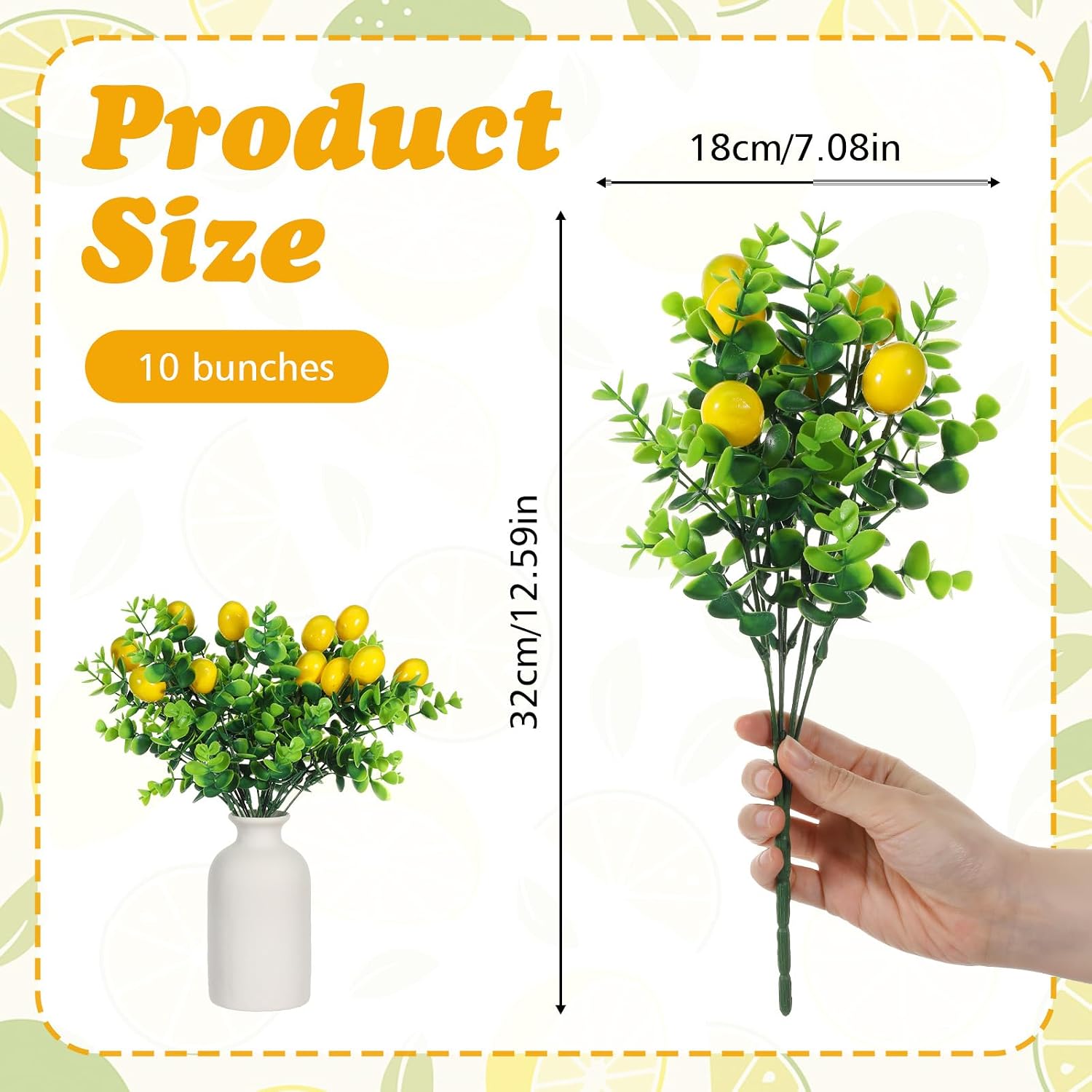 10 Pack Fake Lemon Branches Artificial Lemons Decorations Vivid Yellow Faux Lemons Tables Centerpiece for Kitchen Farmhouse Home Spring Summer Decor, 7.1 x 12.6 Inch