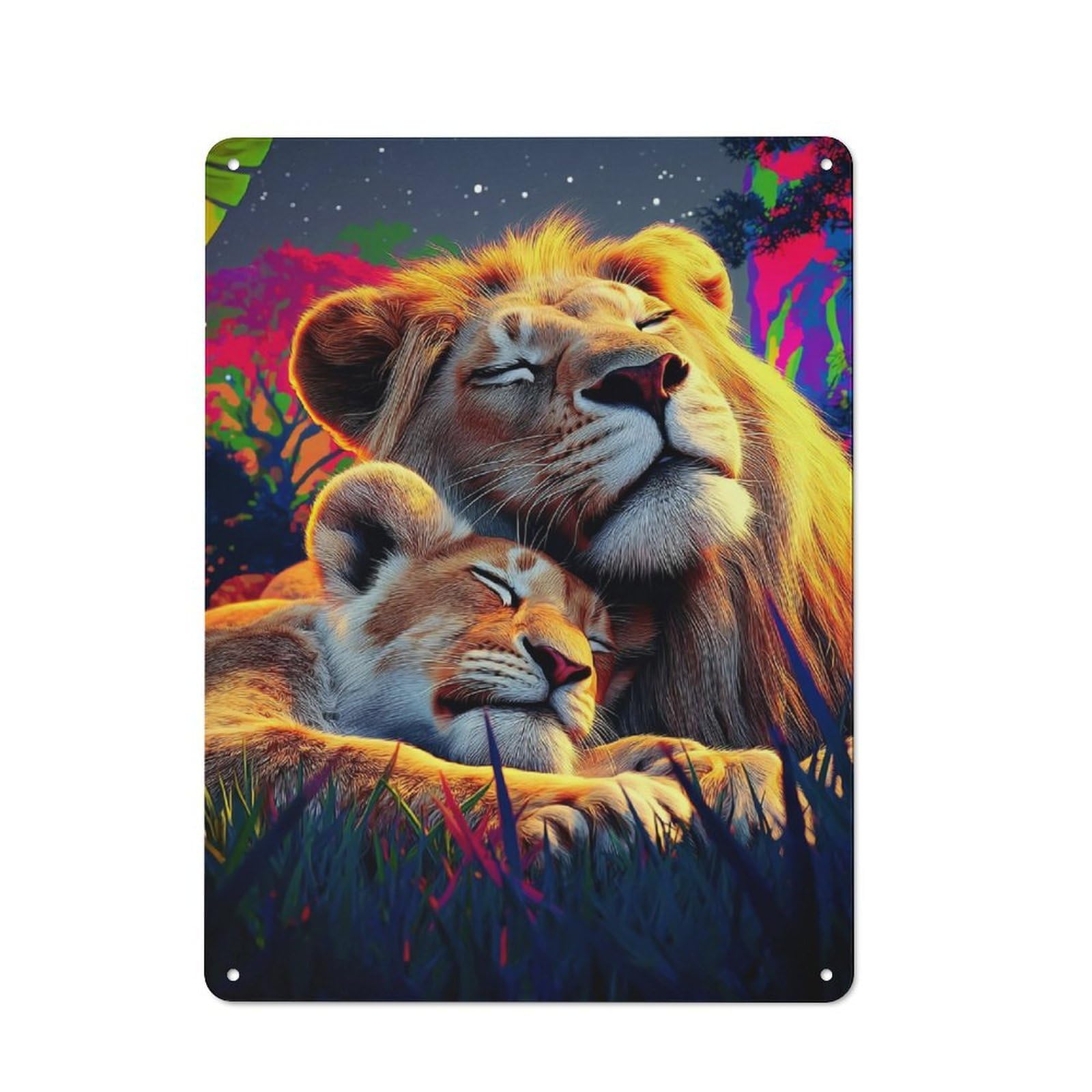 Junmoney Sleeping Lions In Vibrant Colors Tin Sign 40X30cm For Pub Or Café, Retro-Style Wall Decor, For Garage, Workshop And Man Cave Decoration