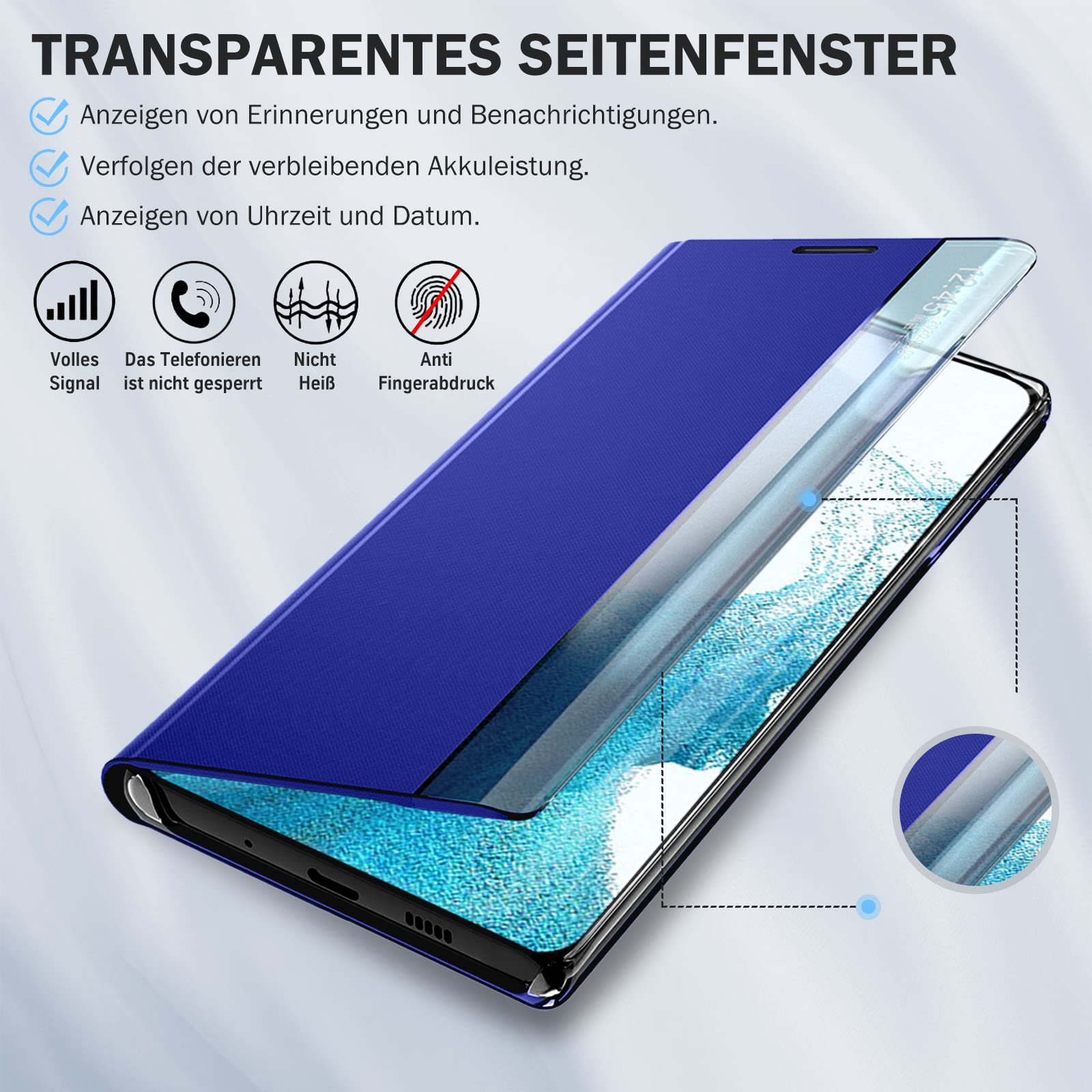 Custodia per Samsung Galaxy S23, pieghevole, di lusso, sottile, a specchio, in pelle rigida, resistente agli urti, per Samsung S23 5G, con supporto, pieghevole, Smart Clear View per Samsung Galaxy S23