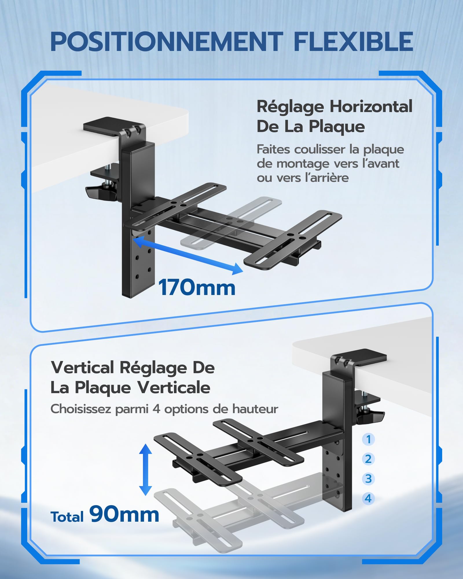 ARES WING support de bureau HOTAS pour joystick et manette des gaz en métal | Compatible Logitech X52/X52 Pro/X56, Thrustmaster T.16000M/T.Flight HOTAS, VKB Gladiator NXT, simulateur de vol, lot de 2