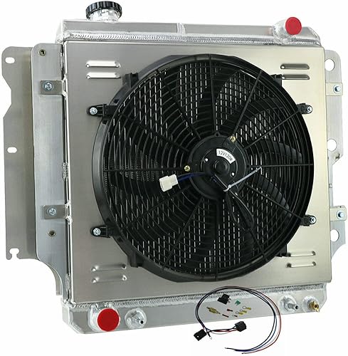 ALLOYWORKS Radiador de aluminio de 3 filas+ventilador de cubierta+termostato para Jeep Wrangler YJ TJ 2.4-4.2 L4 L6 1987-2006