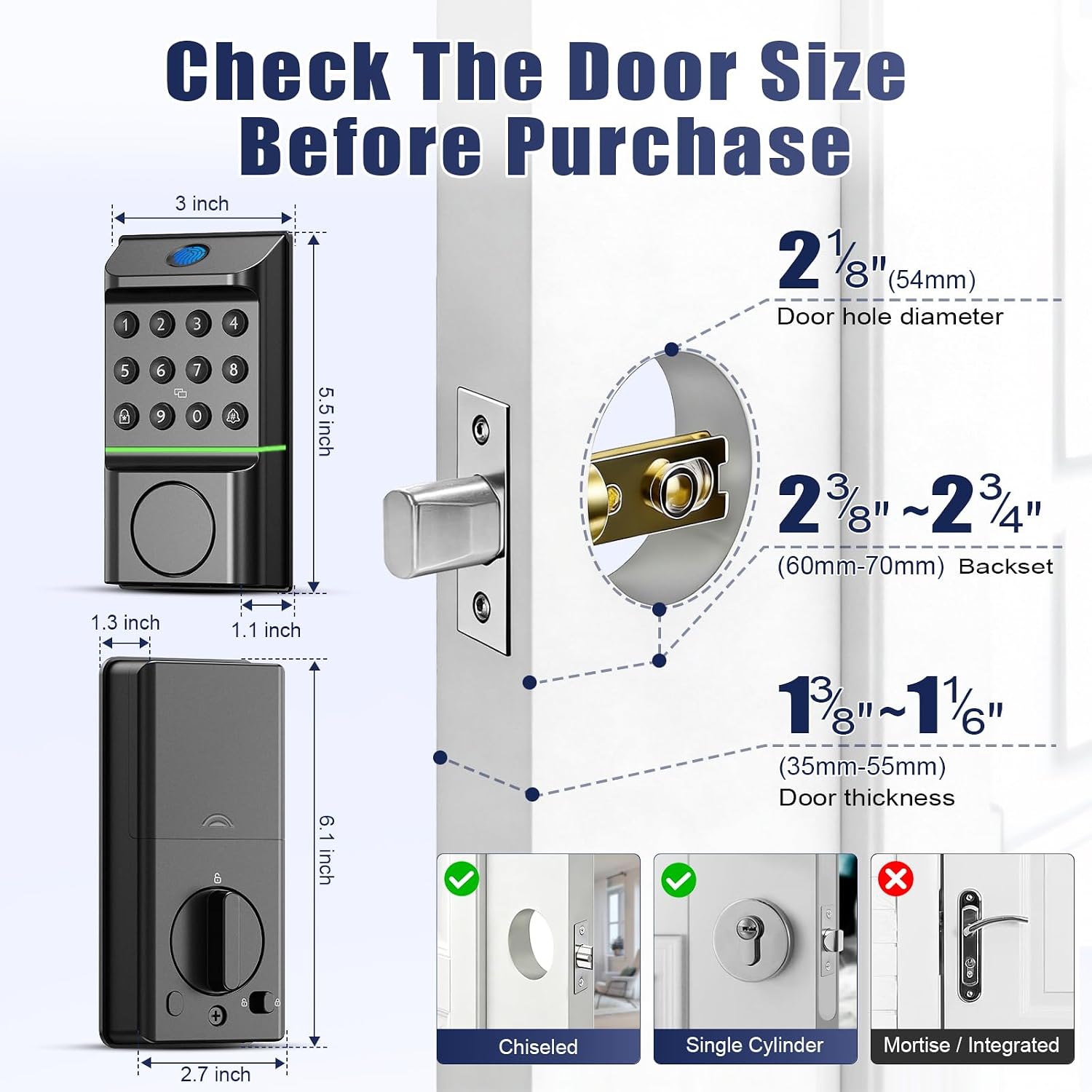 D9 Fingerprint Deadbolt Keyless Entry Smart Door Lock | with Keypad and App, for Front Door, Digital Door Lock, 100 Fingerprint and 254 Password Storage