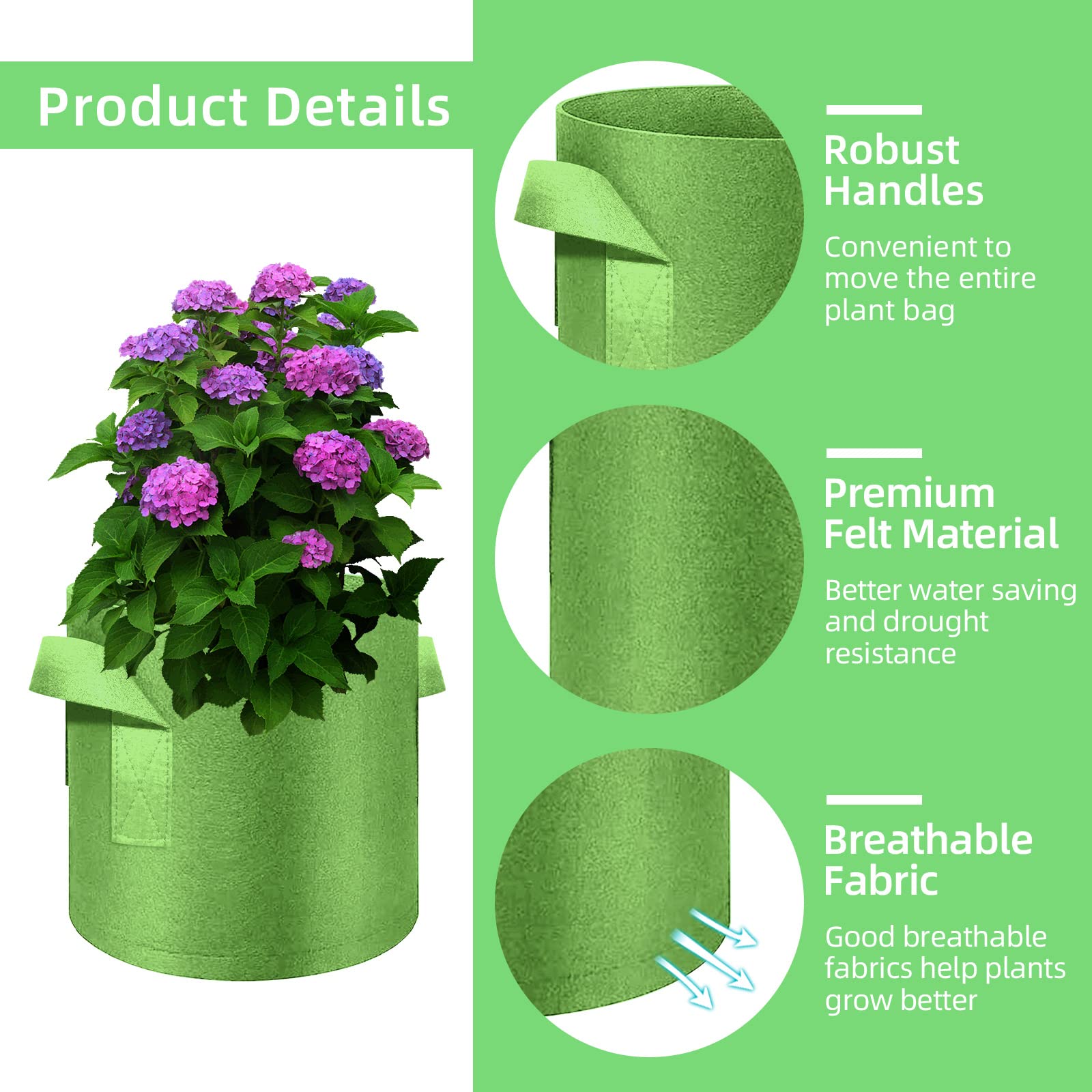 Lot de 30 sacs de culture en tissu non tissé avec poignées, 30 litres, pots de fleurs en tissu non tissé pour légumes, fleurs, pommes de terre (vert)