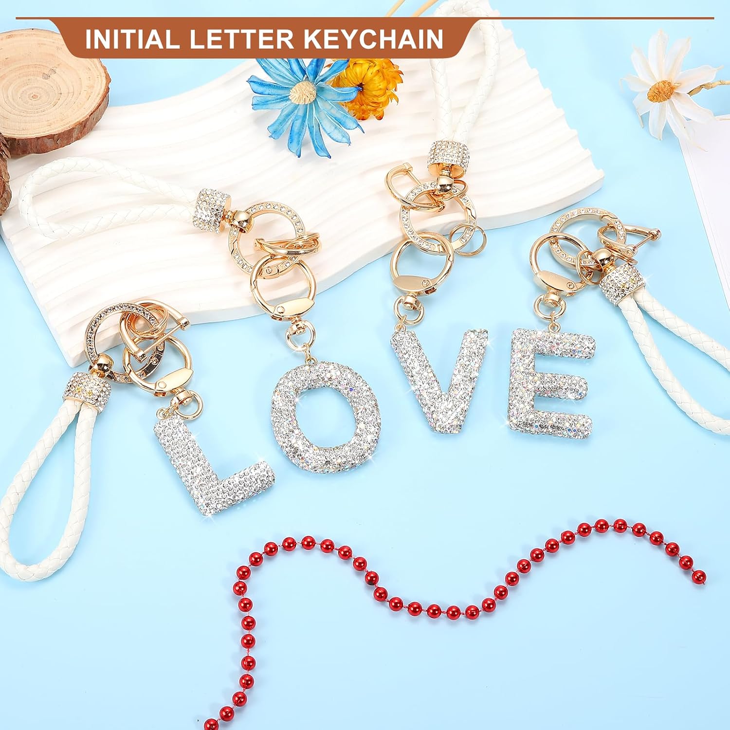 Initial Letter Keychain- Initial Wristlet Key Chain Keyring Wrist Lanyard Key Rings for Handbag Backpack image 4