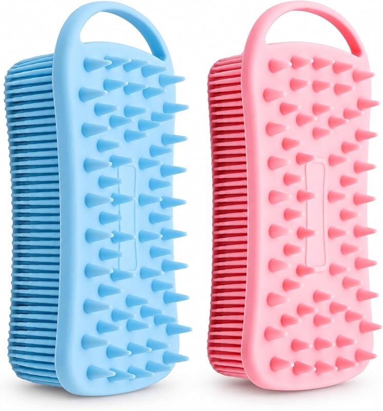 Cinlitek Escova de Silicone para Banho com Dupla Face Rosa e Azul, Pacote com 2