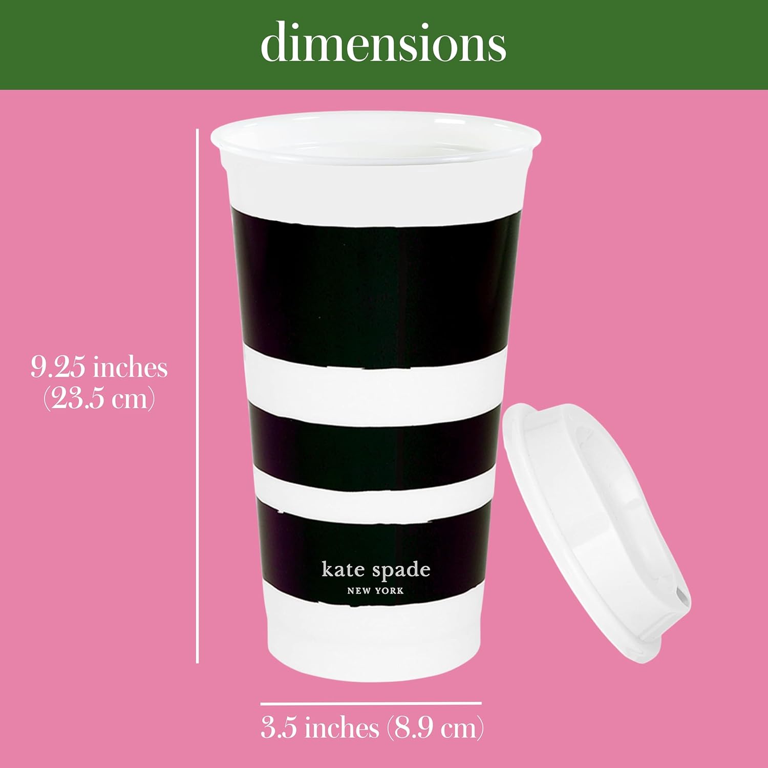 Kate Spade New York Black/White Reusable Travel Tumbler Set of 4, 16 Ounce BPA-Free Plastic Cups with Lids, Coffee Mugs for Hot or Cold Drinks, Dots and Stripes - Image 3