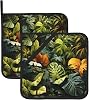 Tropical Rainforest Palm Leaves Printed Washable Potholder Set, Oven Grill Mats, 8 8 Inch Heat Resistant Potholder Accessories 2-Piece Set