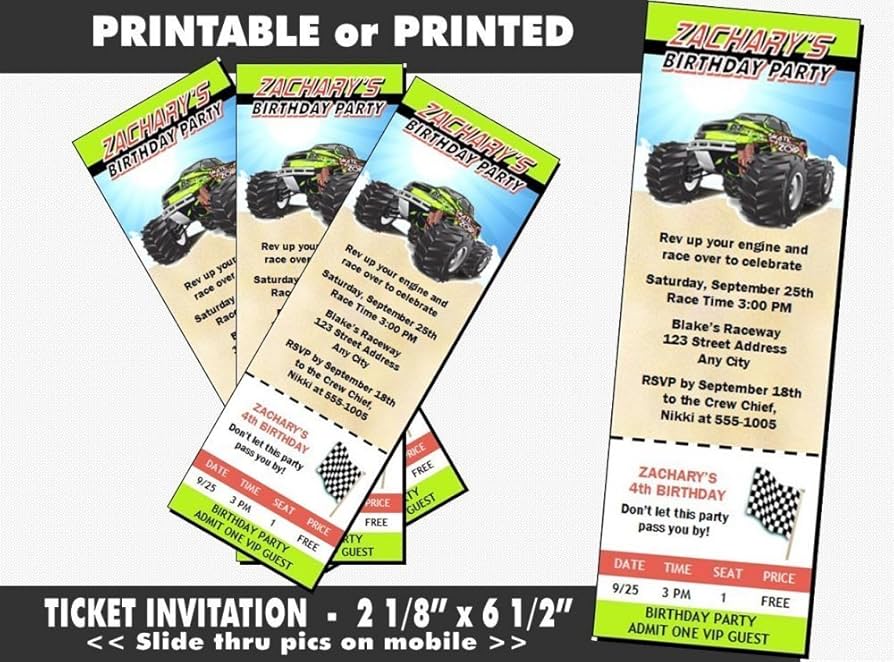 Amazon.com: Monster Truck Birthday Party Ticket Invitation, Printable or Printed Option : Home & Kitchen amazon-com-monster-truck-birthday-party-ticket-invitation-printable-or-printed-option-home-kitchen