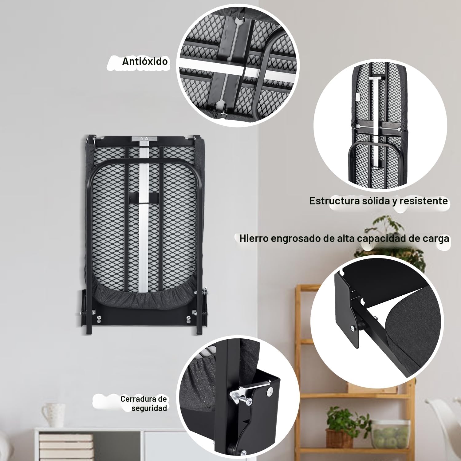 Duwee Tabla de planchar montada en la pared, tabla de planchar montada en la pared que ahorra espacio, tabla de hierro montada en la pared con cubierta resistente al calor, negro, 32 x 93 cm