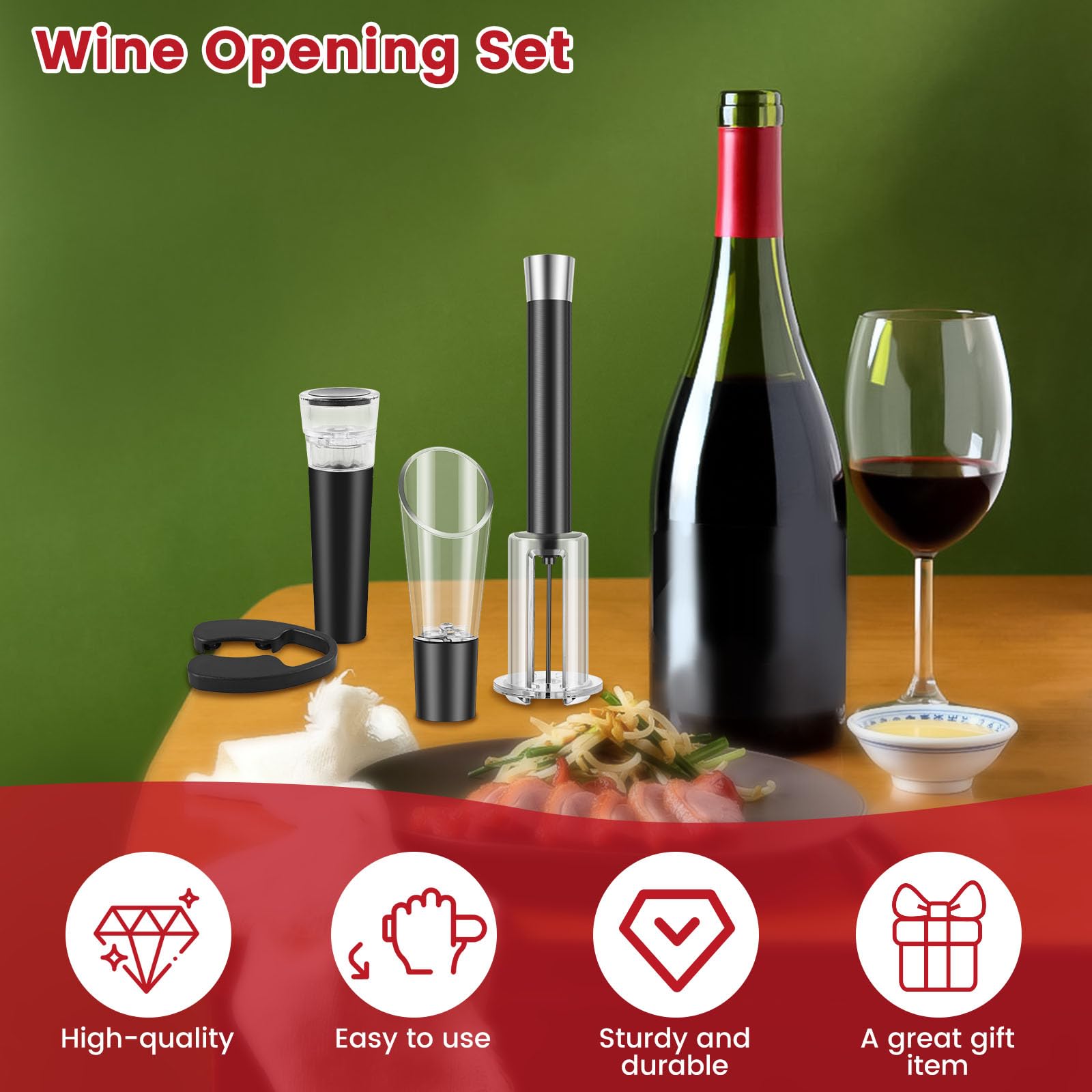 Wine Opener Set Air Pressure Pump Wine Bottle Opener Set including Foil Cutter Easy Cork Remover Corkscrew Vacuum Wine Stoppers for Wine Lovers - Image 2
